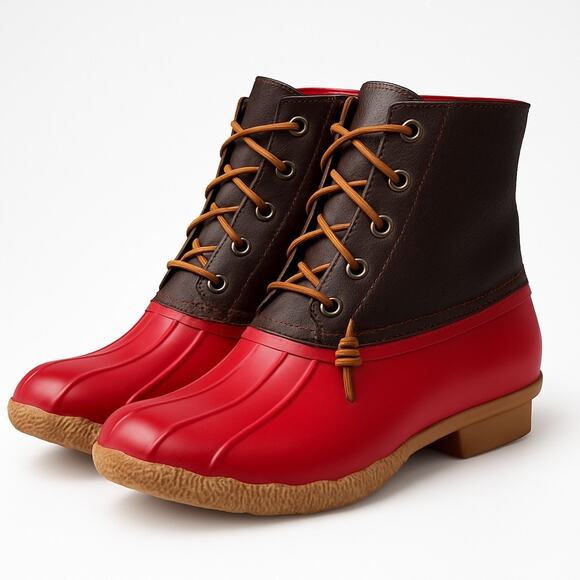Sperry‎ Top-Sider Saltwater Duck Boots Women 8.5 Leather Waterproof Red Rubber - Picture 1 of 12